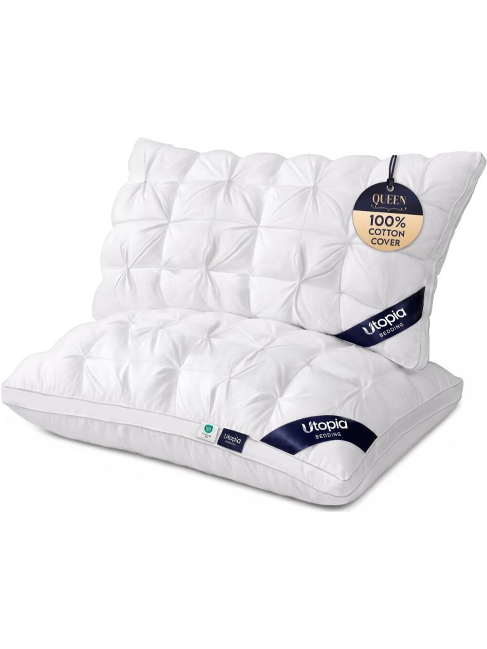 〽️Pintuck Queen Bed Pillows White Pack of 2 100% Cotton Pinch Pleat Bed Pillows